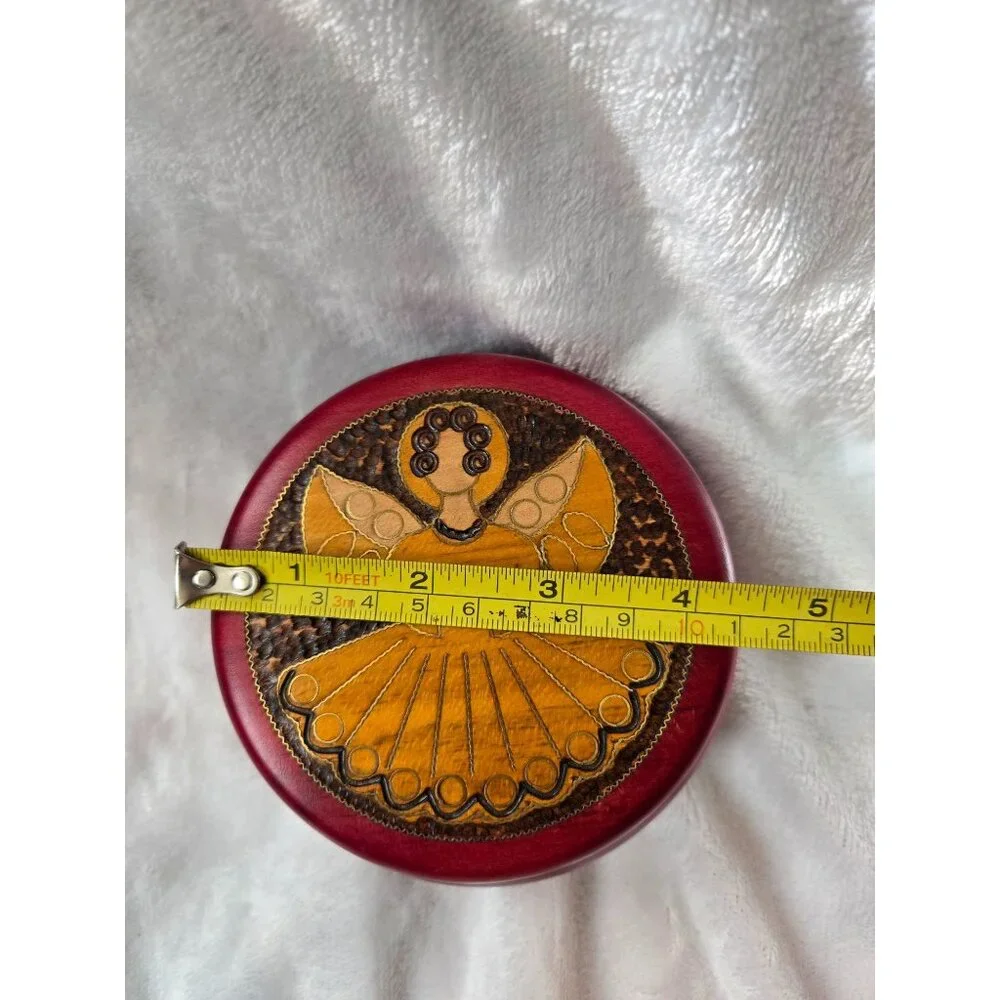 Polish Wooden Trinket‎ Box Angel Hand Crafted Design Red Finish Village House